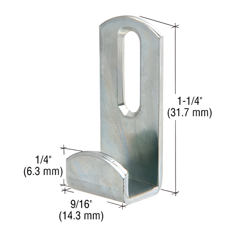 Anochrome-plated slotted mirror clip (SKU KV318), solid brass, 1-1/4" tall, 9/16" wide, 1/4" front lip.