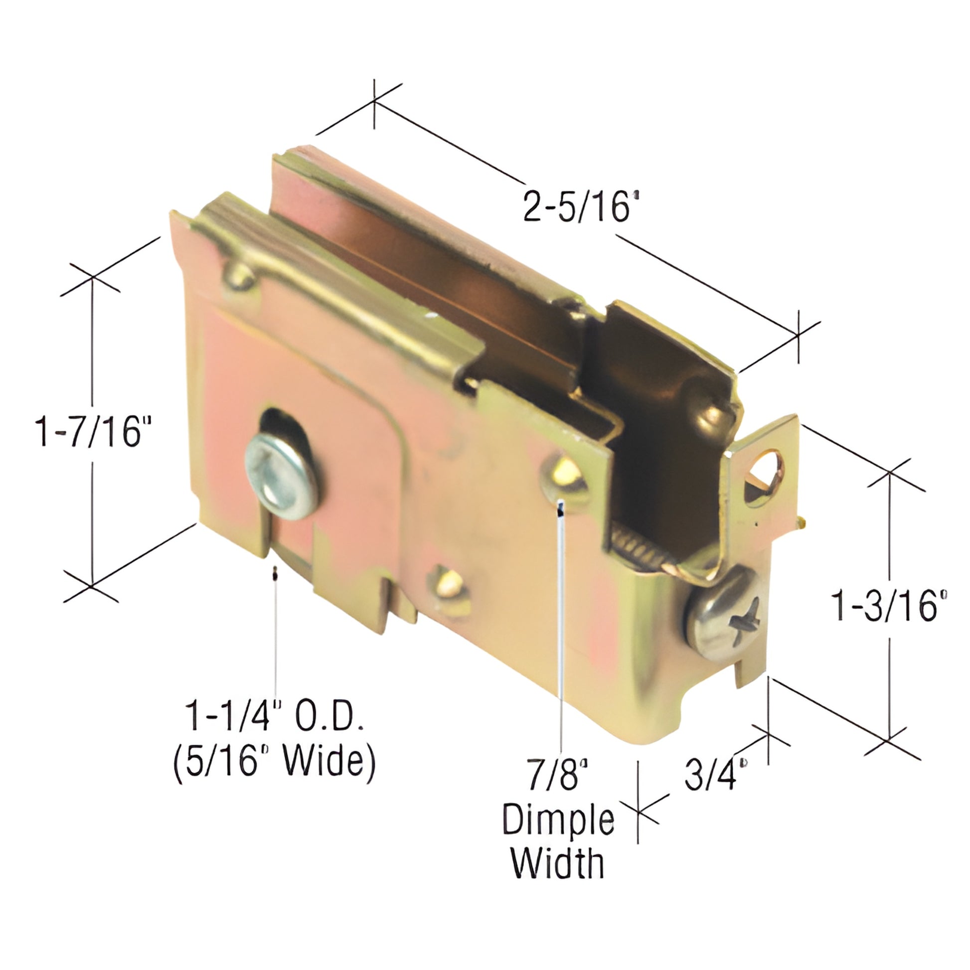 D1584 adjustable steel sliding glass door roller assembly, single concave steel roller, 1-3/16 housing, 2-5/16 length.