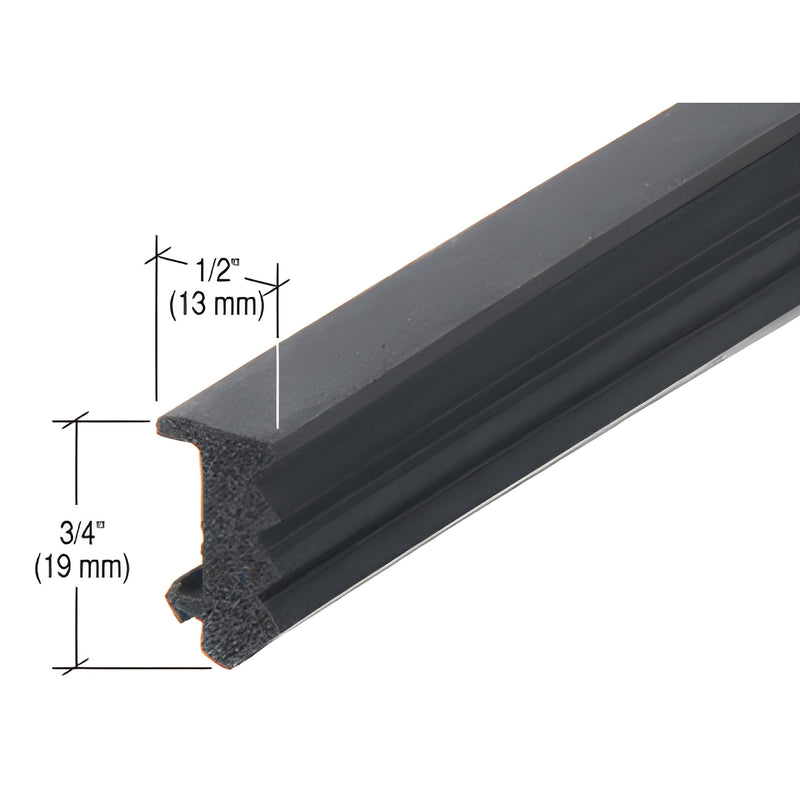 Black EPDM sponge header door seal (NP826), T profile for 1/4-2" glazing, 1/2" x 3/4" cross-section.