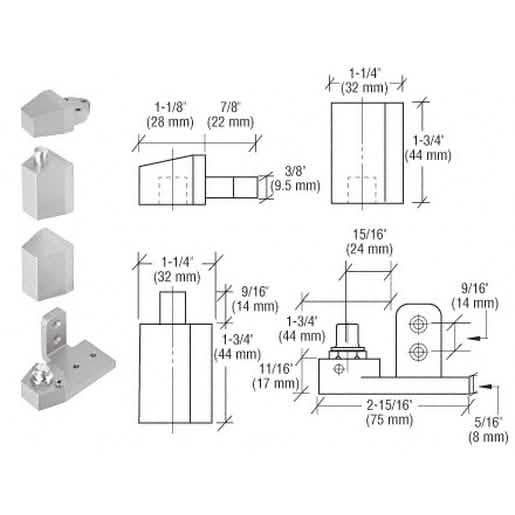 CRL Aluminum Offset Right Hand Pivot Set with 1/8" Recess for precise door alignment.