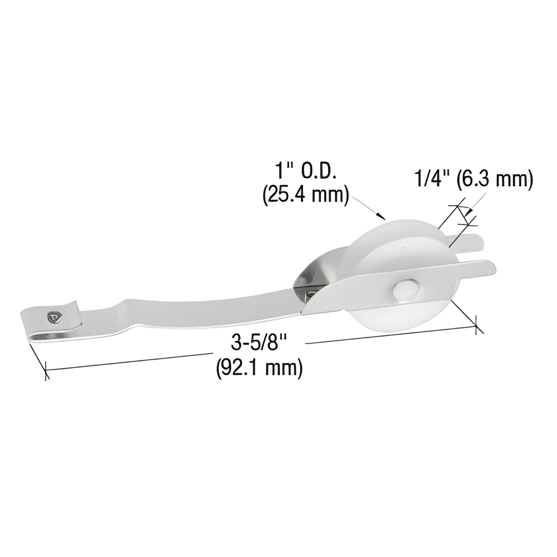 CRL B649 spring tension roller - heat-treated steel arm with center-grooved 1" concave nylon wheel, 3-5/8" long