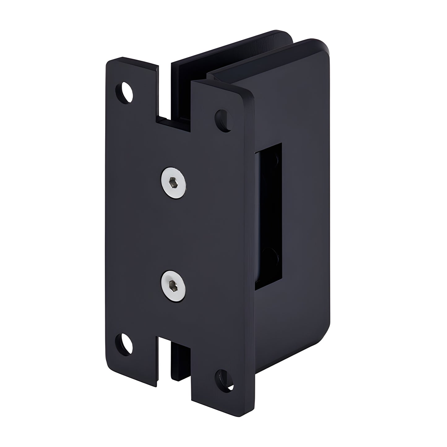Matte black brass frameless shower door hinge (Cologne), beveled edge, self-centering, fits 10-12mm glass - SKU C0L037MBL