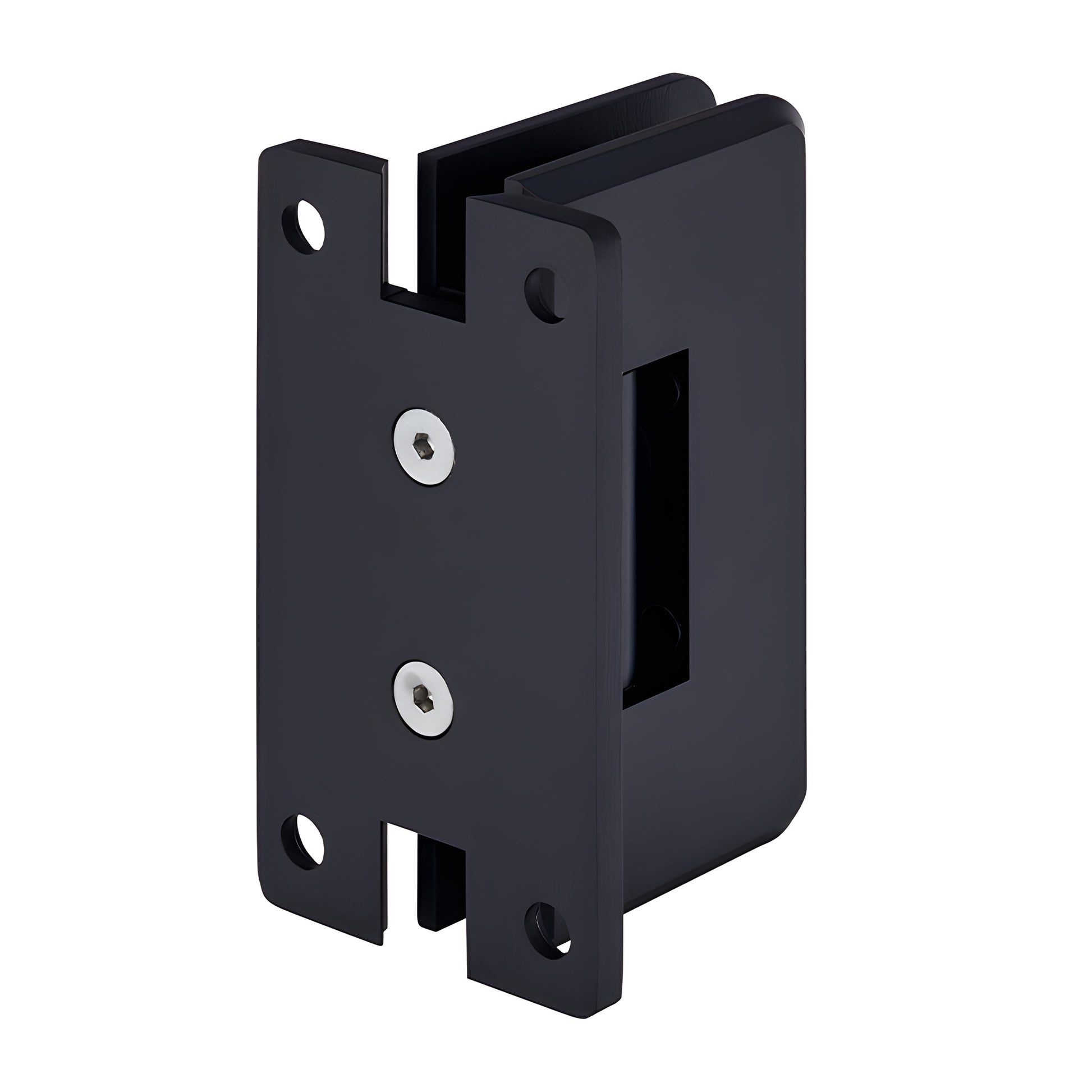 Matte black brass Cologne shower door hinge, beveled radius corner, self-centering pivot for 10-12mm glass (C0L537MBL)