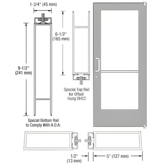 Clear anodized wide-stile entrance door SKU CD51111L036105 - 5" stiles, ADA 9.5" bottom rail, glass, push/pull hardware