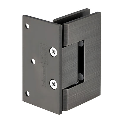 GEN344ABN Geneva adjustable shower door hinge in antique brushed nickel, solid brass, square-profile wall-mount.