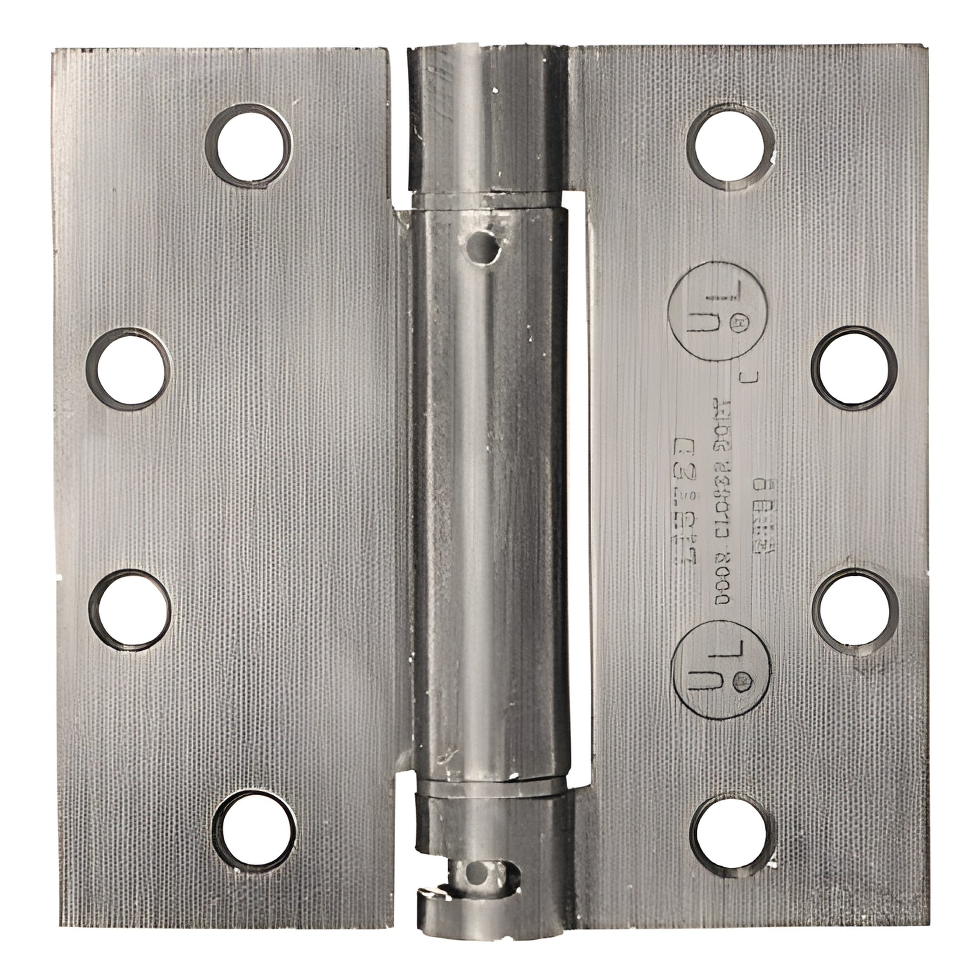 Dull nickel CRL S4515 heavy-duty square-corner spring hinge, 4-1/2 x 4-1/2 in, six screw holes, self-closing