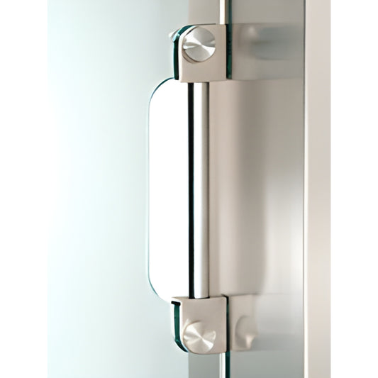 Polished chrome low-profile frameless sliding glass door handle SKU SGH8CH for 1/2" glass, 9" mounting centers