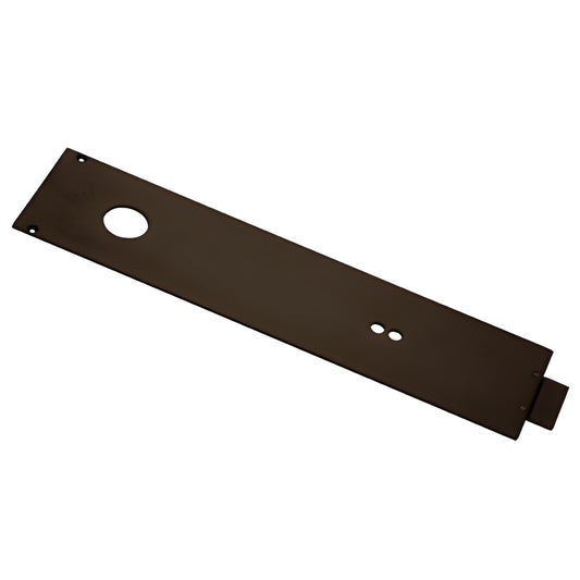 Dark bronze Dormakaba cover plate RTS8563DU for RTS overhead concealed closers, 15-3/4 long with spindle and valve holes
