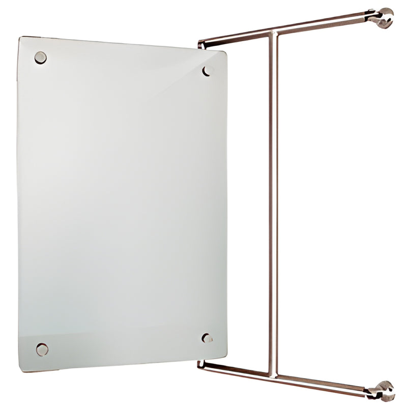 Frameless chrome pivot wall mirror FPM1523CH - 23" x 15", metal pivot arms fold flat for space-saving.