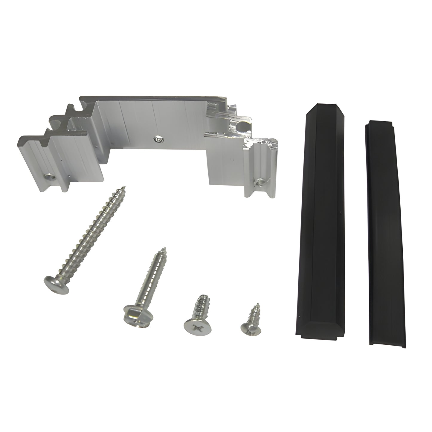HP61100 mill-finish CRL header clip with assorted screws and black cover strips for Series 400/450 transom frames