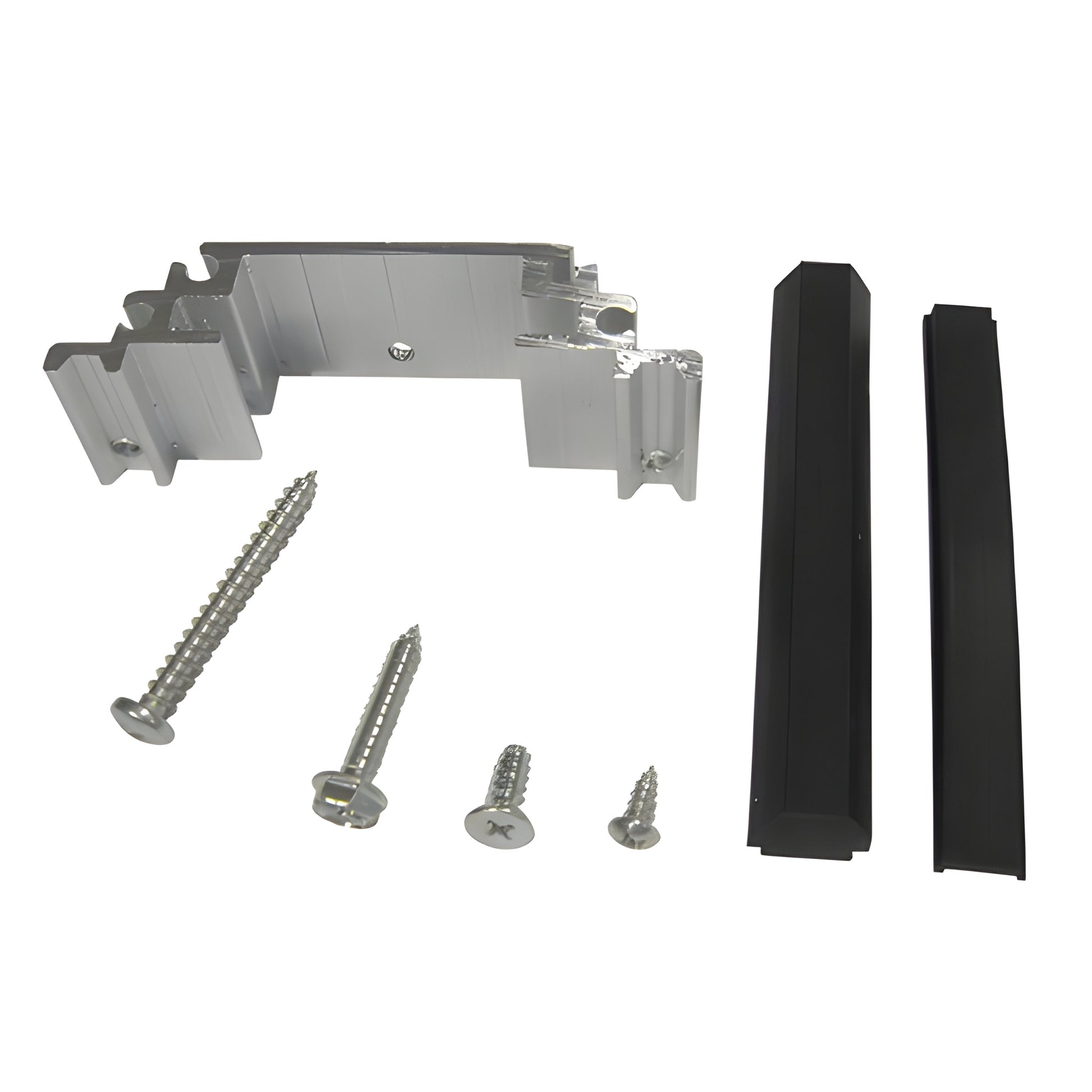 HP61100 mill-finish CRL header clip with assorted screws and black cover strips for Series 400/450 transom frames