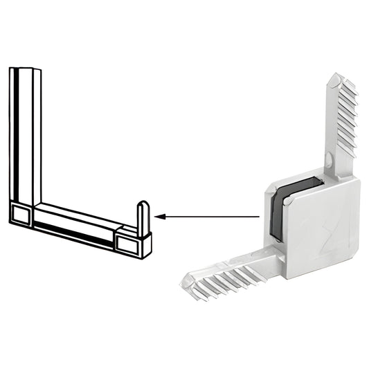 White CRL Sash square corner for storm windows, press in locking fins for square cut frames (SKU CD35W)
