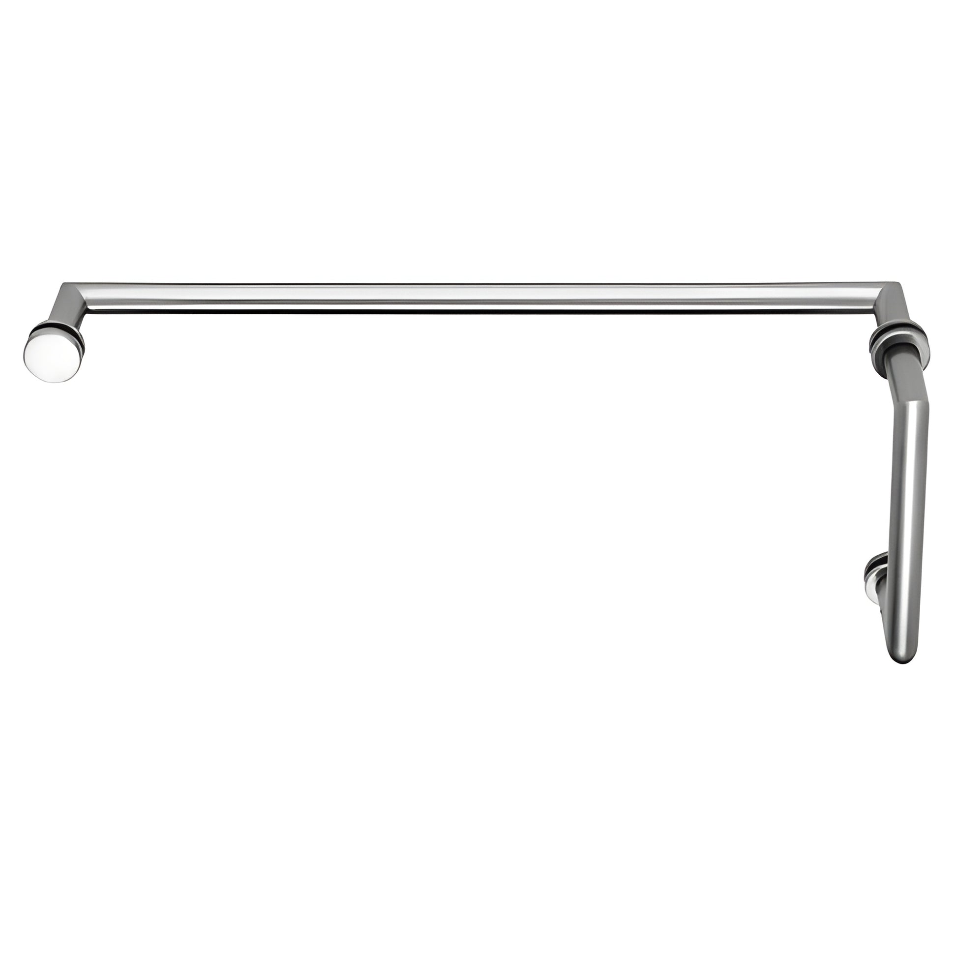 Polished chrome brass MT series glass shower pull handle and 24-inch towel bar combo, SKU MT6X24CH.