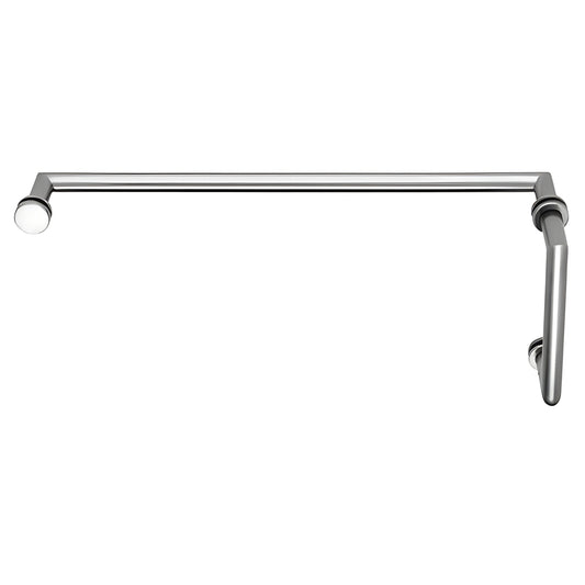 Polished chrome brass MT series glass shower pull handle and 24-inch towel bar combo, SKU MT6X24CH.