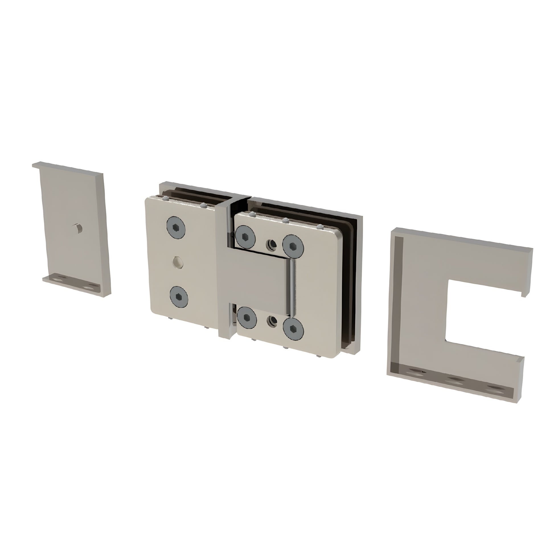 BEL380BN Bellagio concealed glass-to-glass shower hinge, brushed nickel, square modern design