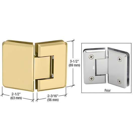Satin brass Pinnacle glass-to-glass shower hinge, beveled square design, 3-1/2 in high. SKU P1N045SB