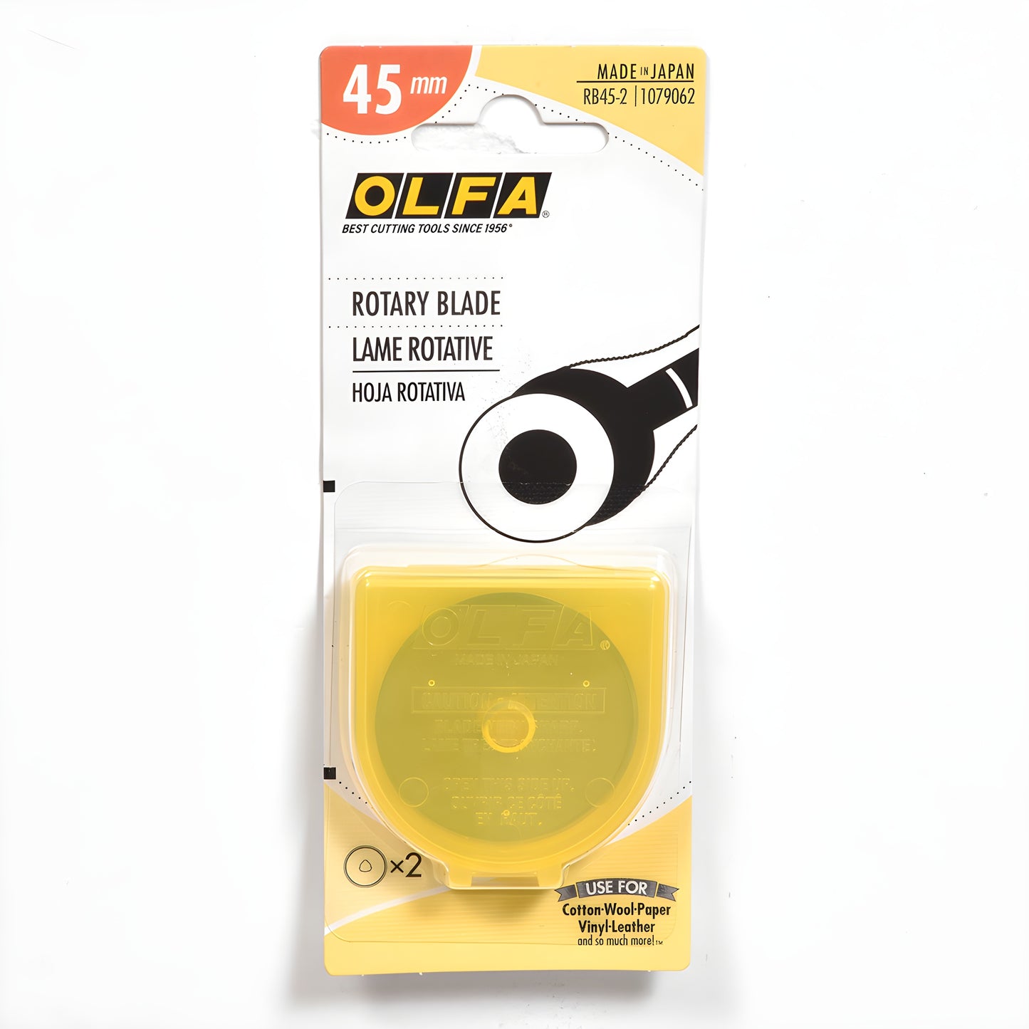 Olfa RT45B 45mm tungsten-steel rotary replacement blade, round disc with center hub