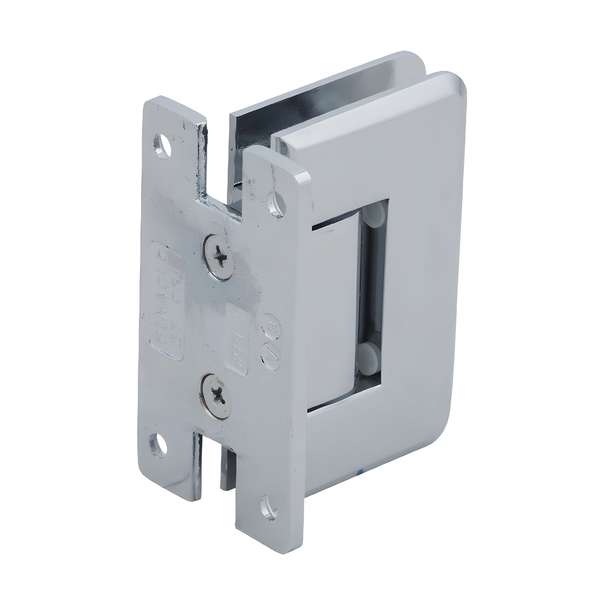 P1N337CH polished chrome adjustable Pinnacle brass shower hinge, wall-mount H back plate for 8-12mm glass