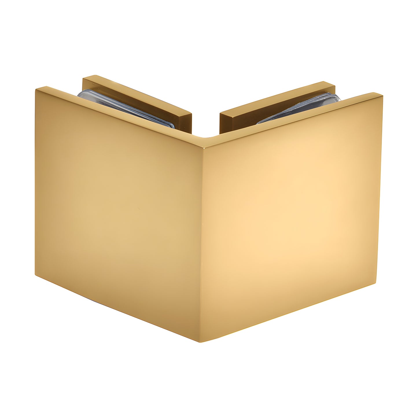 SGC90SB satin brass square 90 glass-to-glass clamp for 3/8-1/2 in (10-12mm) frameless shower panels