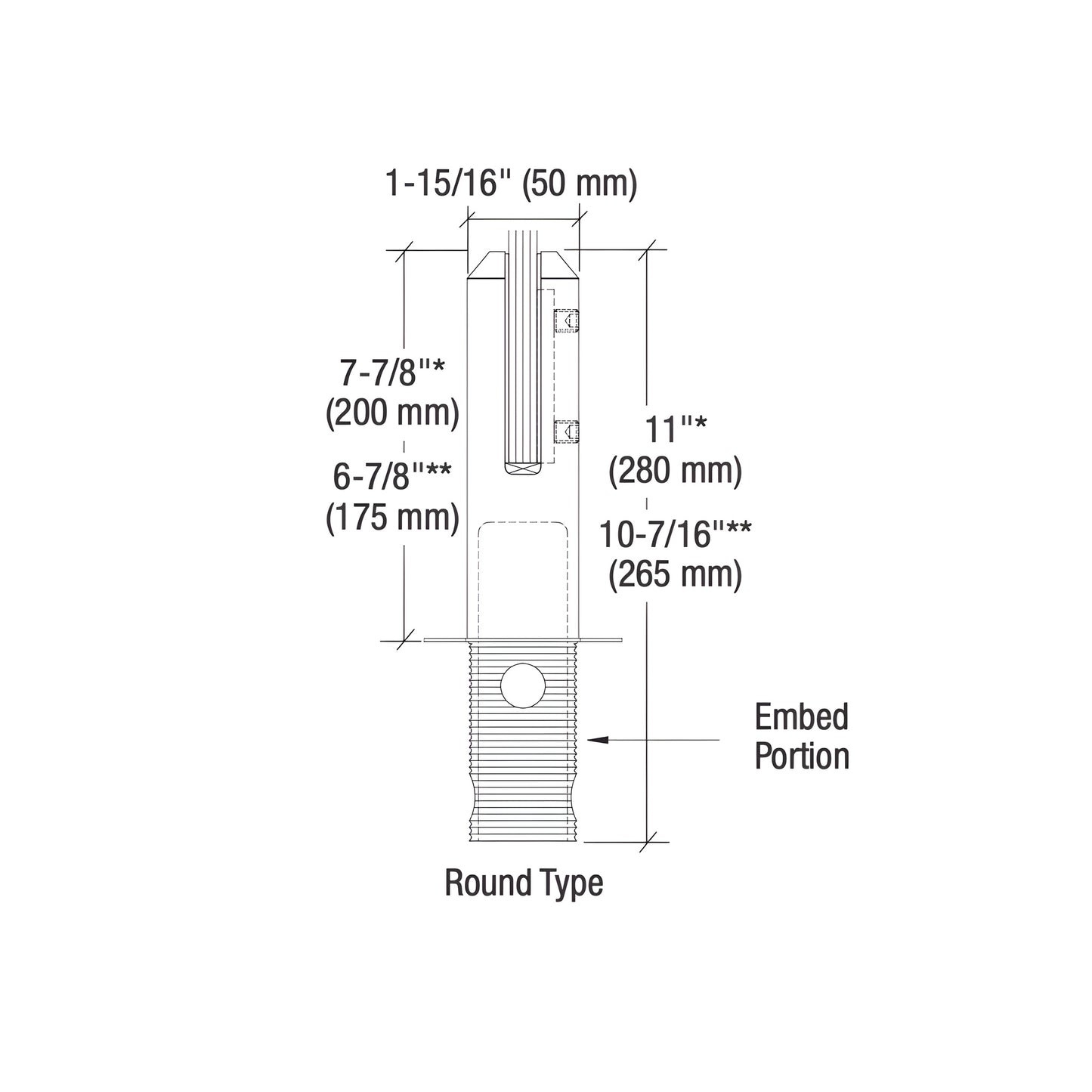 FWCR12MBL matte-black 2205 duplex stainless core-mount spigot, friction-fit for 12mm tempered glass