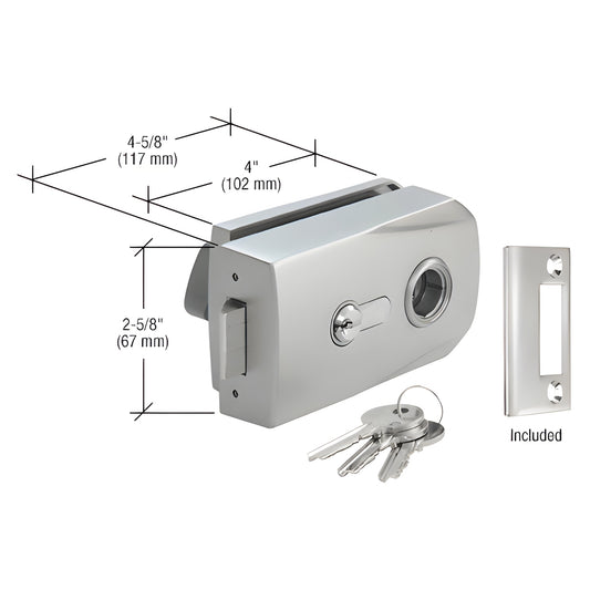 PTH310BS glass-mounted latch, brushed stainless steel, for 3/8-1/2" tempered glass; cylinder and keys included