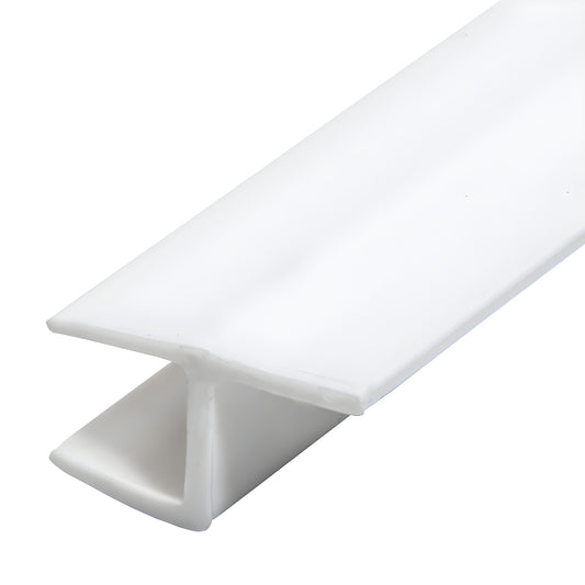 P380HJW white polycarbonate H-jamb seal for 3/8 in glass, low-profile 180 inline glass-to-glass strip