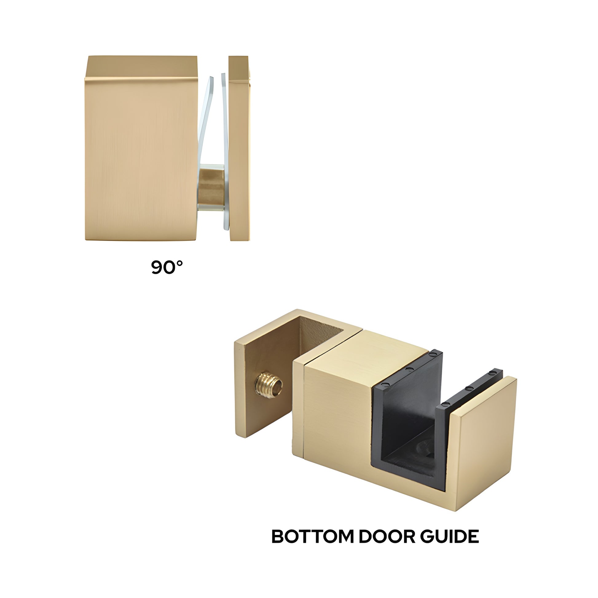 Brushed bronze Cavoli 90 accessory kit and bottom guide for sliding shower door, stainless steel. SKU CAVACCKBBRZ