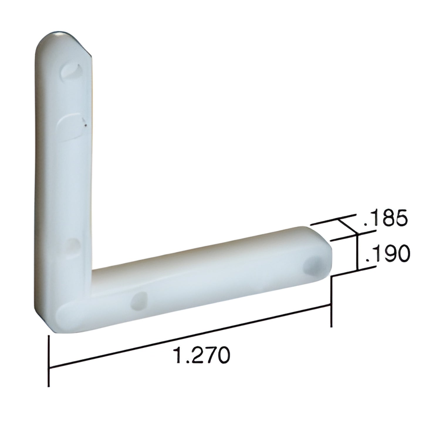 CK195B nylon L-shaped corner key for storm window frames, 1.270" leg, 0.185" width, white.
