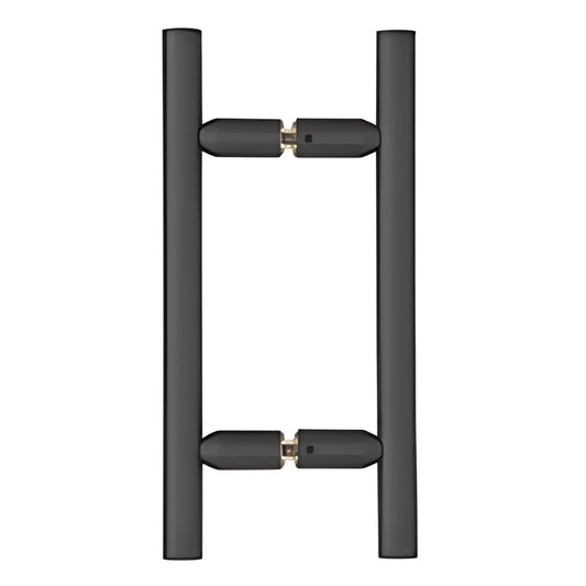 Matte black ladder-style 6" back-to-back shower pull handle, 3/4" brass tubing for 8-12mm glass (SKU LP6X6MBL)