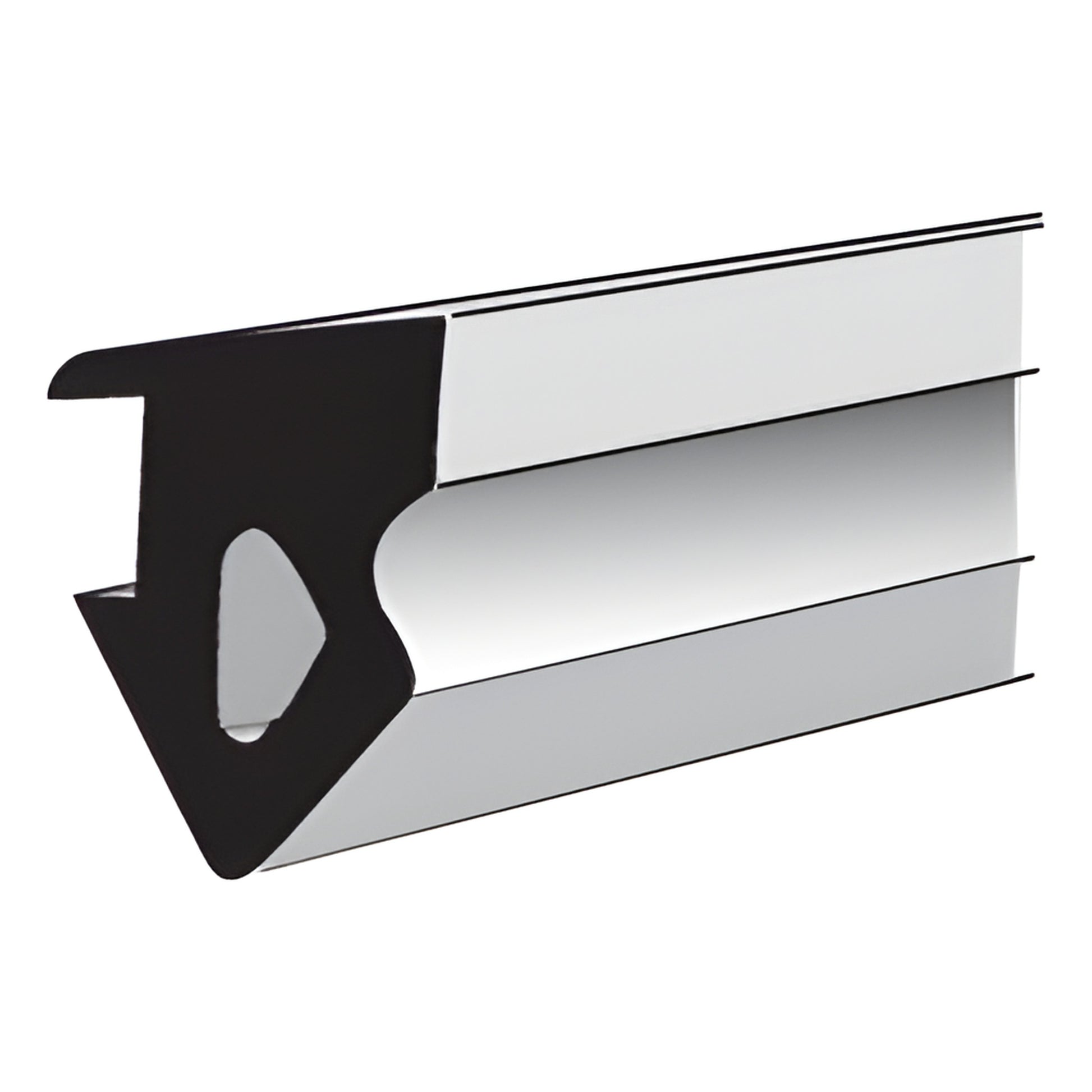 NP610 black spandrel-glazing extruded aluminum hardware profile - angled section with triangular hollow.