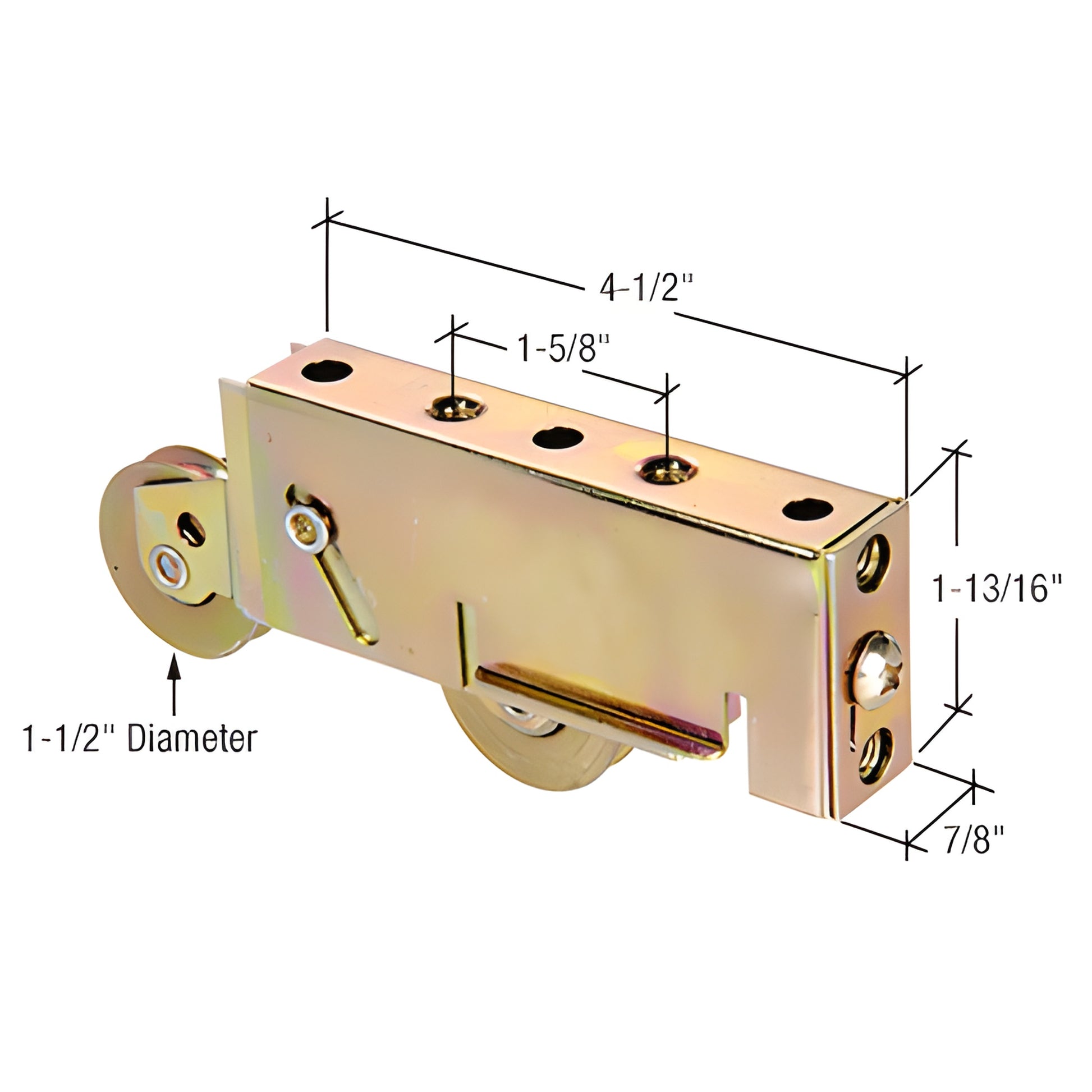 D1549 adjustable tandem steel sliding glass door roller assembly, zinc finish, 1-1/2" wheels, 4-1/2" housing