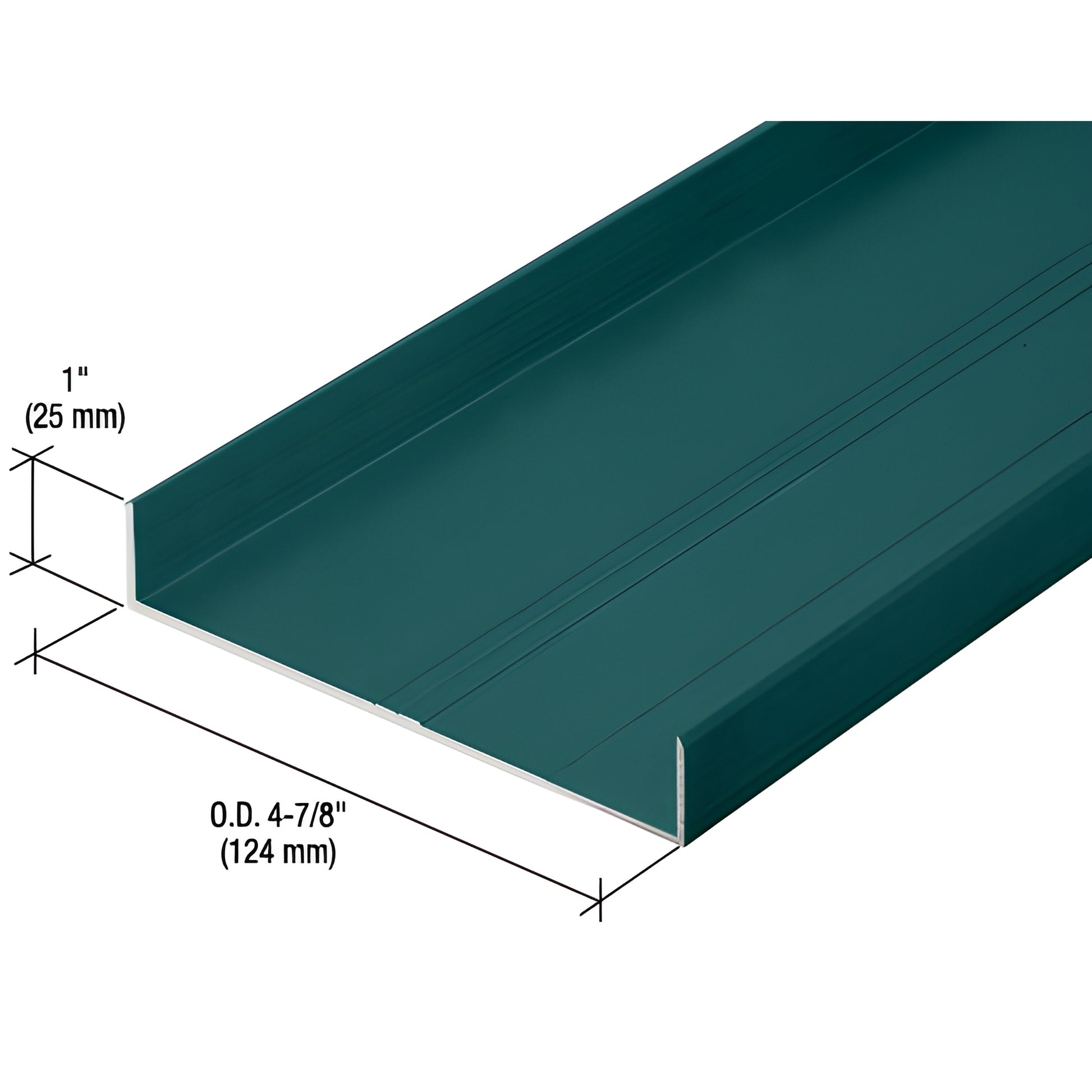 Teal aluminum U-shaped office partition extrusion channel, 1" flanges, 4-7/8" (124mm) wide