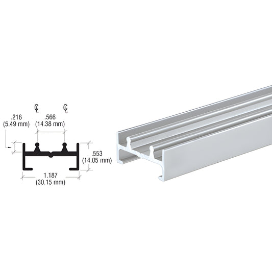 Satin anodized aluminum double lower track SKU D592A - low profile sliding door track, 1.187" wide, 144" long.