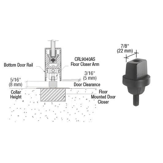 CRL9040S8 aluminum flat tapered spindle for floor-mounted door closers, 5/16" collar, 7/8" top width.