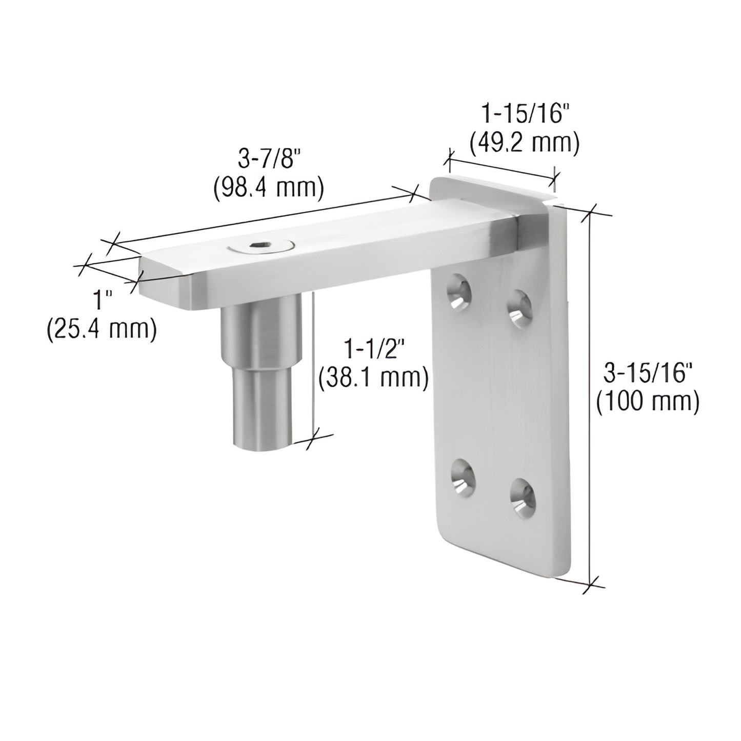 Brushed stainless steel wall/post gate pivot WGP22BS for frameless glass gates, raised 3/4" pivot, template included