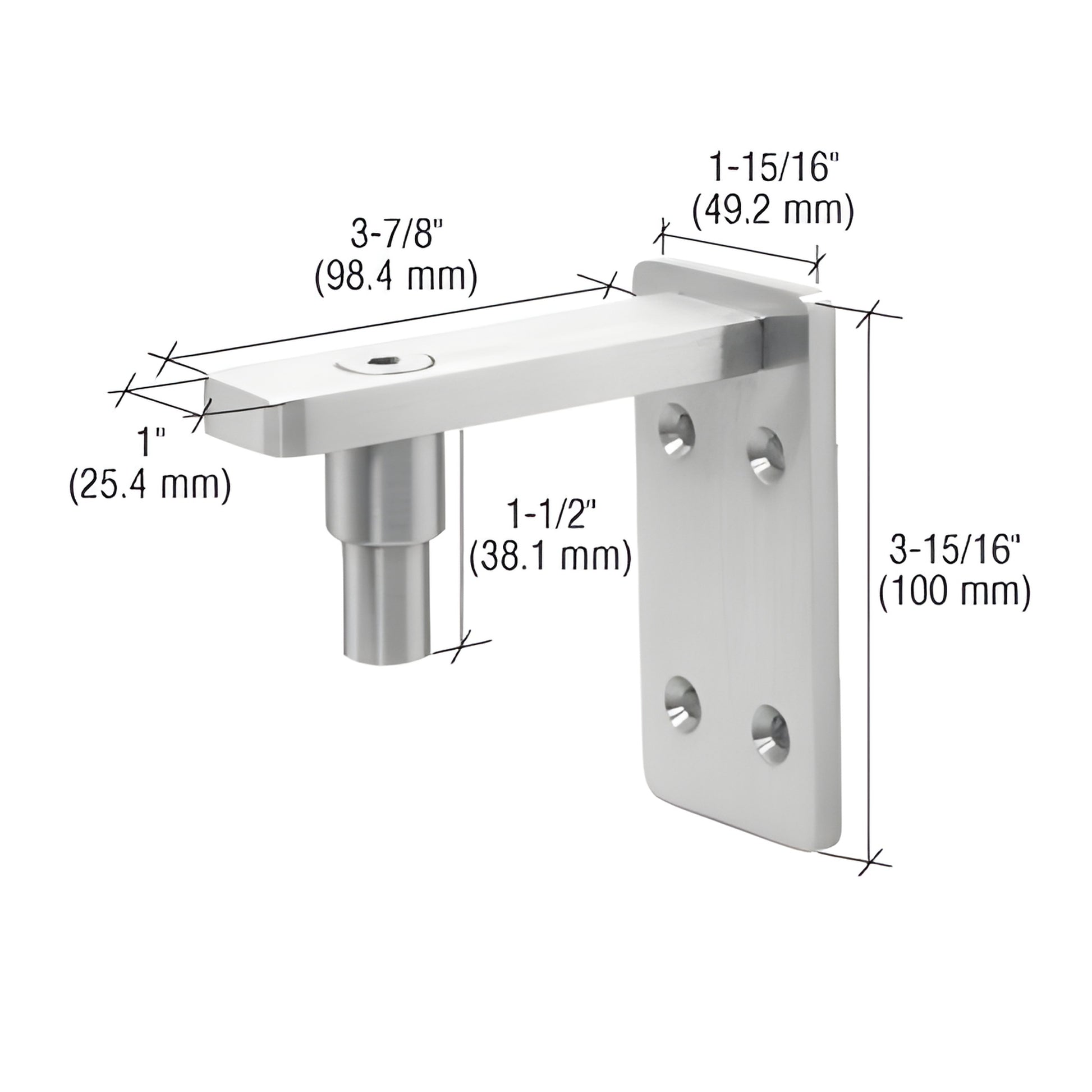 Brushed stainless steel wall/post gate pivot WGP22BS for frameless glass gates, raised 3/4" pivot, template included