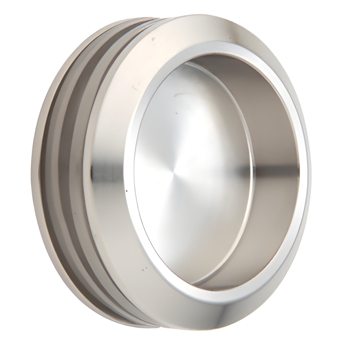 SERNHP2BS brushed stainless steel round thru-glass pull, recessed center plate for 8-10mm tempered glass sliding doors