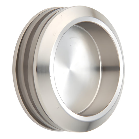 SERNHP2BS brushed stainless steel round thru-glass pull, recessed center plate for 8-10mm tempered glass sliding doors