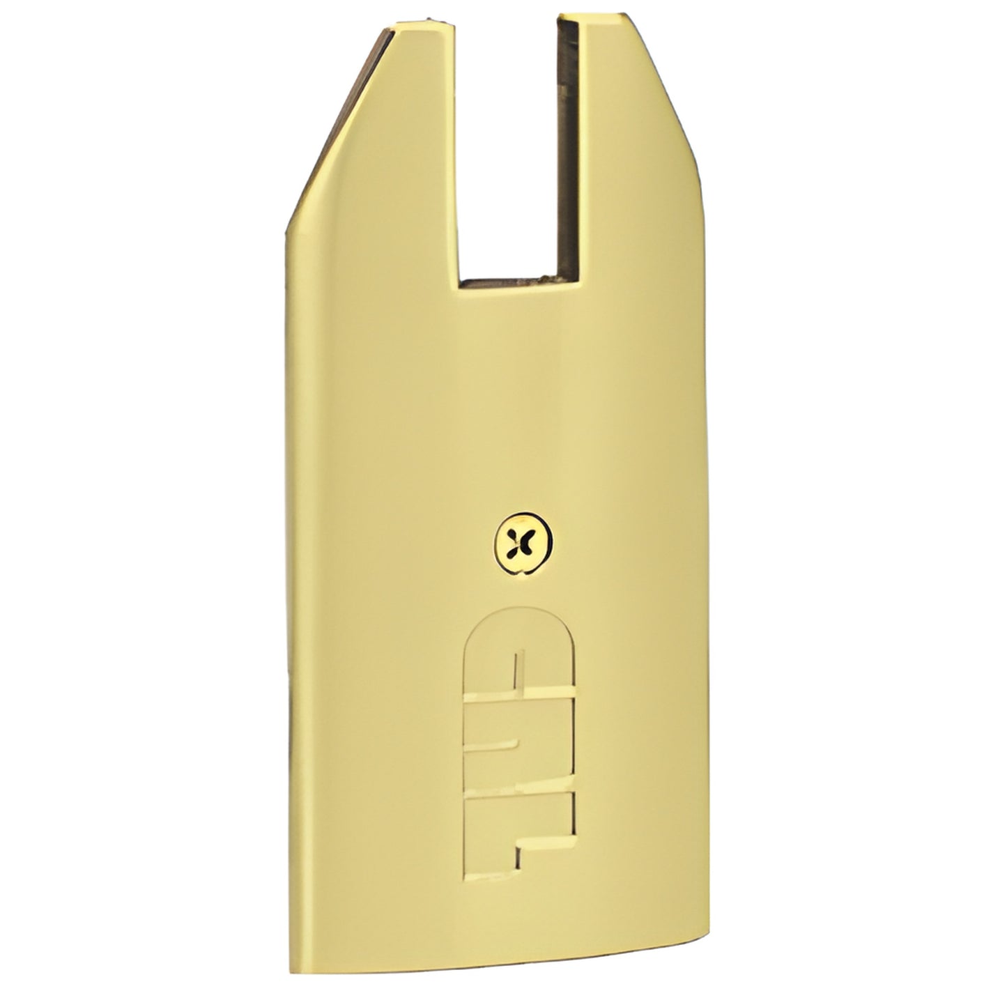 Polished brass tapered end cap for 4" Wedge-Lock door rail, aluminum-clad brass, SKU DREC4TPB