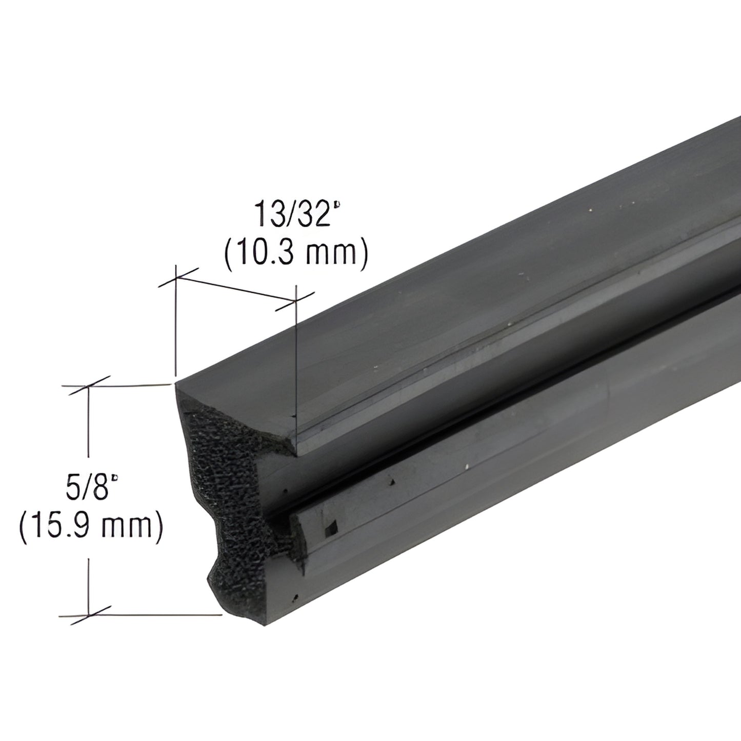 Black 1/2" EPDM sponge exterior curtainwall gasket for 1/4-2" glazing (SKU NP425), profile cross section with dimensions show