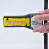 CRL MG1500MM handheld laser glass thickness meter with yellow metric scale and black housing, pocket-sized.
