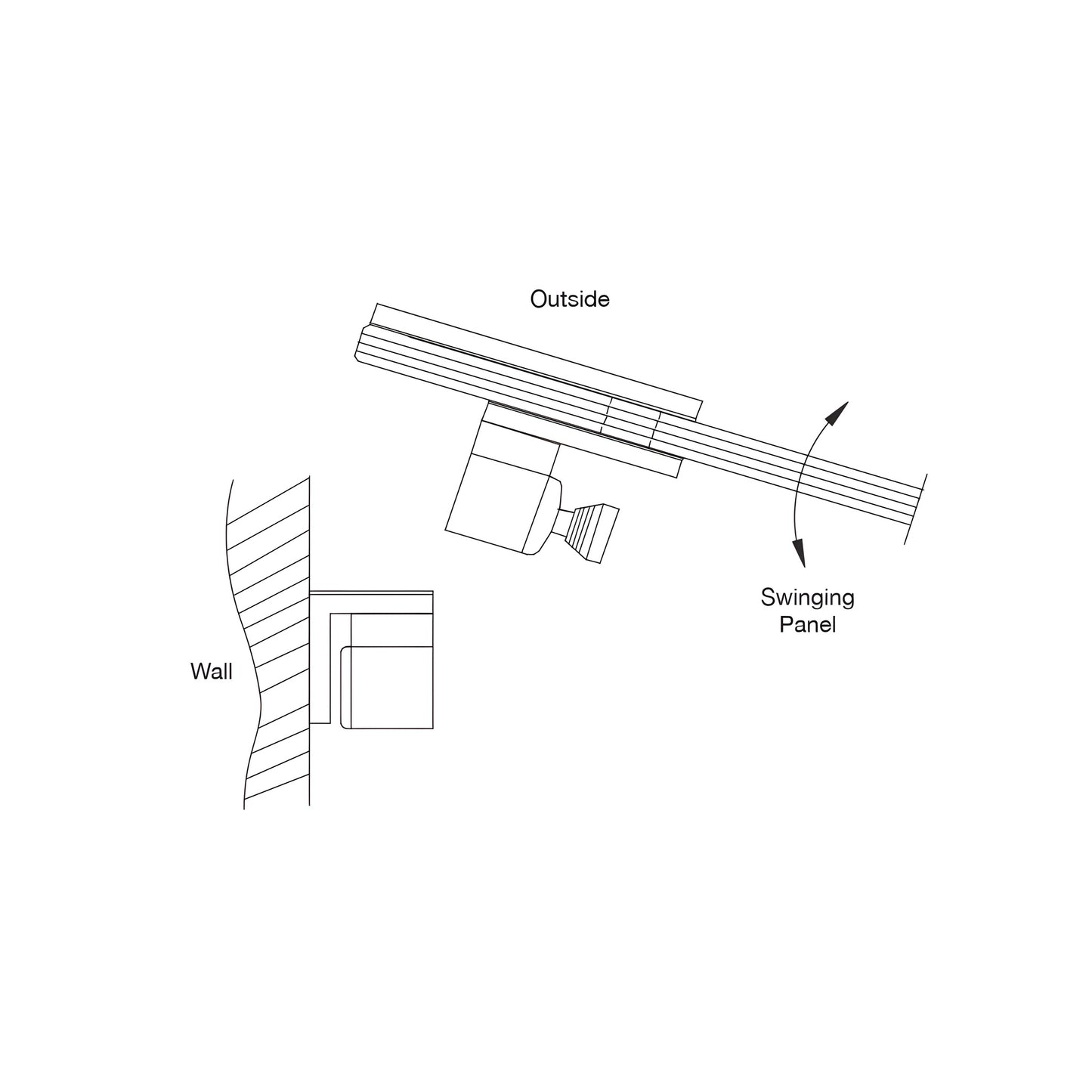 Polished stainless steel interior gate latch (SKU MLSP4PS) with black rubber catch for 1/2" tempered glass.