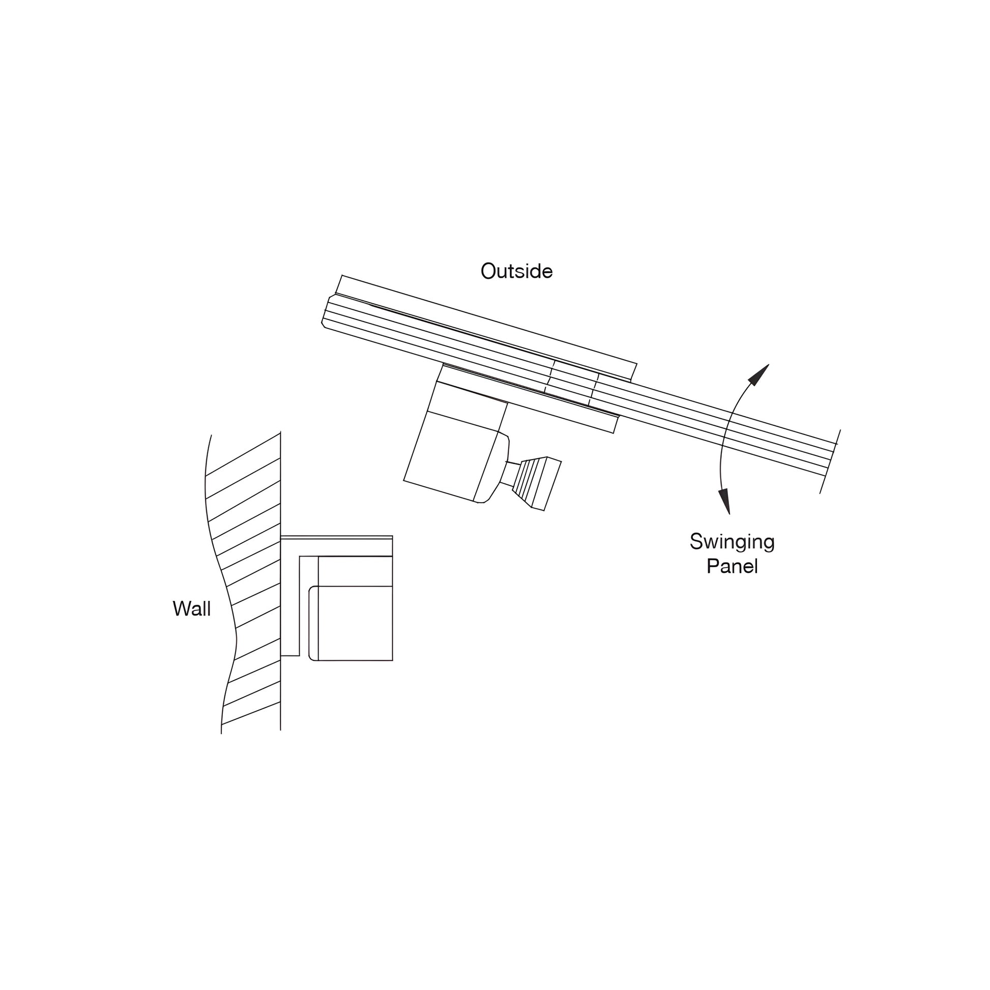 Polished stainless steel interior gate latch (SKU MLSP4PS) with black rubber catch for 1/2" tempered glass.
