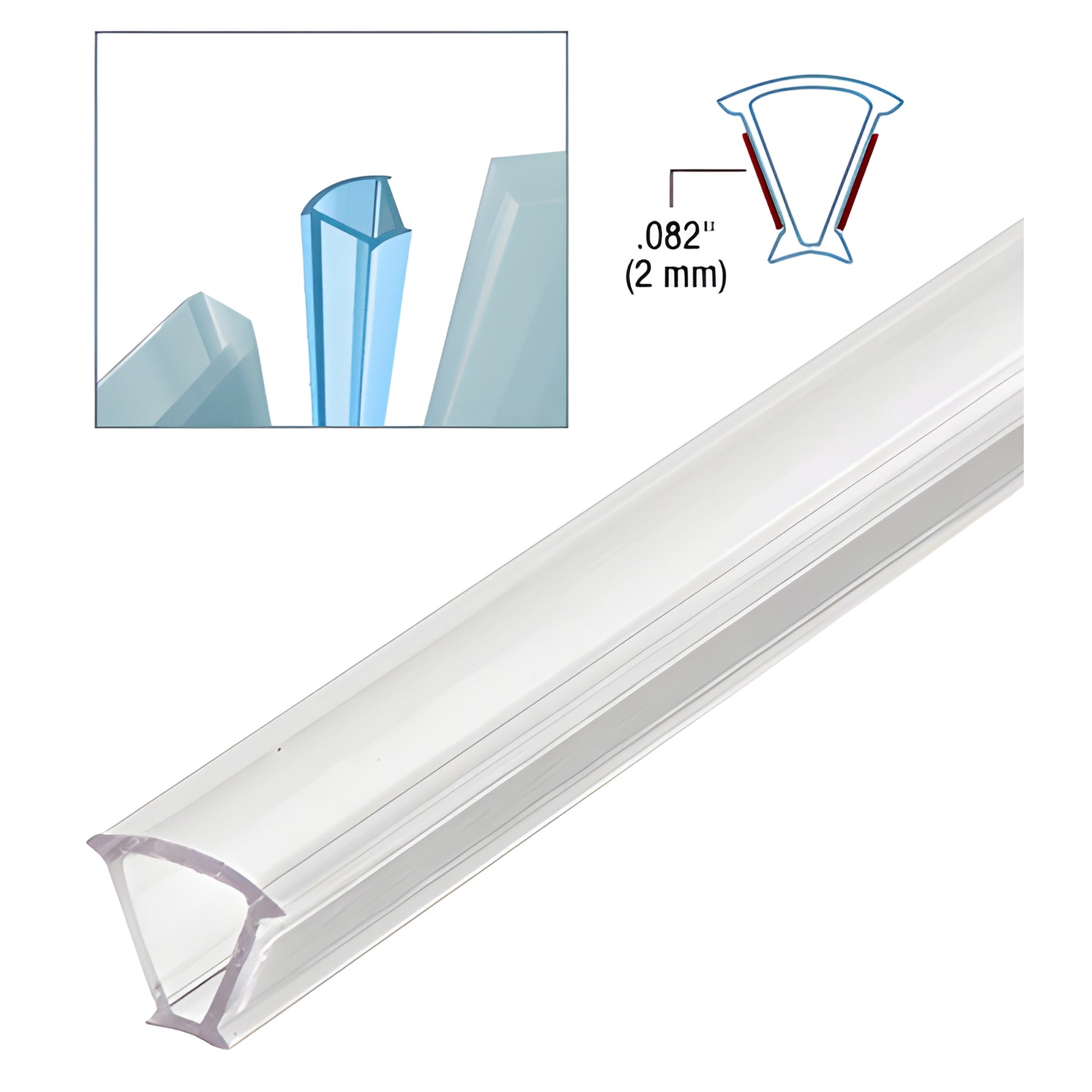 EZCA10 clear copolymer glazing strip, 120" long, 3/8" glazing, slim wrap-around glass edge protector.