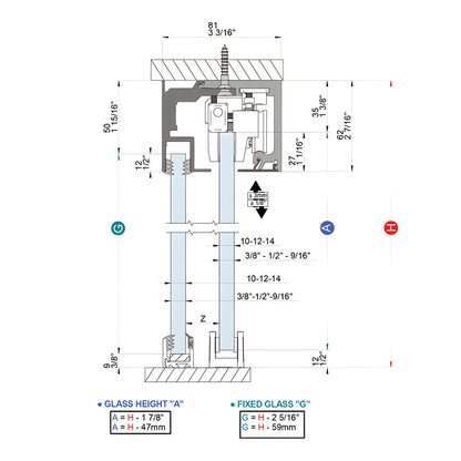 Ceiling-mounted brushed stainless anodized sliding glass door track and top-hung glass panel (CRL6901BSA)