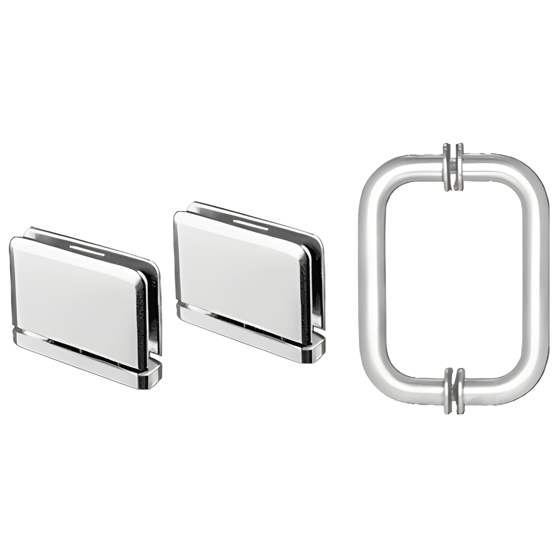 PPHS3CH polished chrome shower hinge and rectangular pull set for 8-10mm glass, includes two hinges and pull