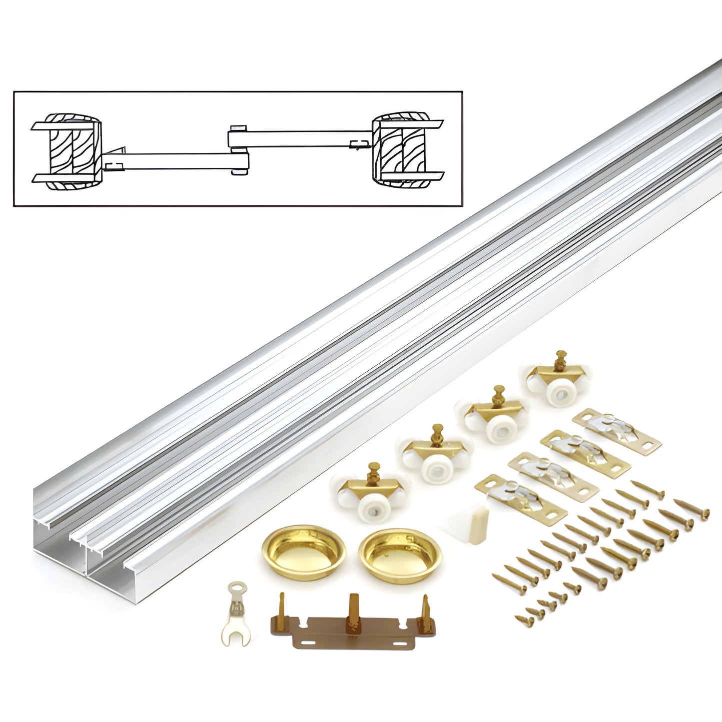 CRL Johnson 138F722D bi-passing sliding door kit - extruded aluminum track, rollers, recessed pulls, guides and screws for 1-