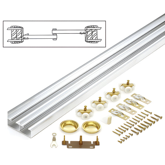 CRL Johnson 138F722D bi-passing sliding door kit - extruded aluminum track, rollers, recessed pulls, guides and screws for 1-