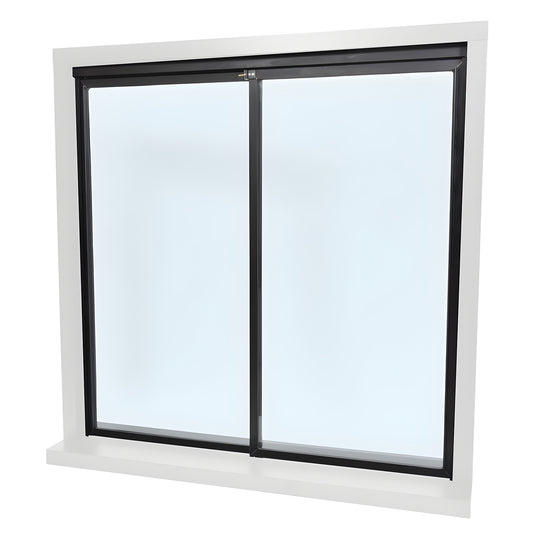 36x48 sliding transaction window (SKU D1041DUXX3648) two 1/4" clear tempered glass panels, duranodic bronze frame