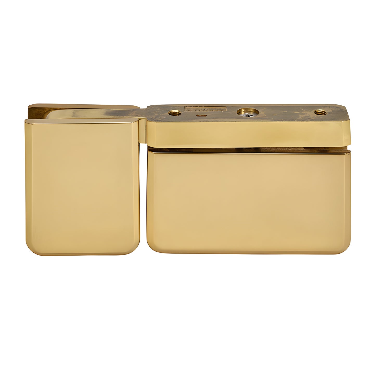 Satin brass beveled Prima pivot hinge for 8-10mm tempered glass shower doors, self-centering, head & sill mount.